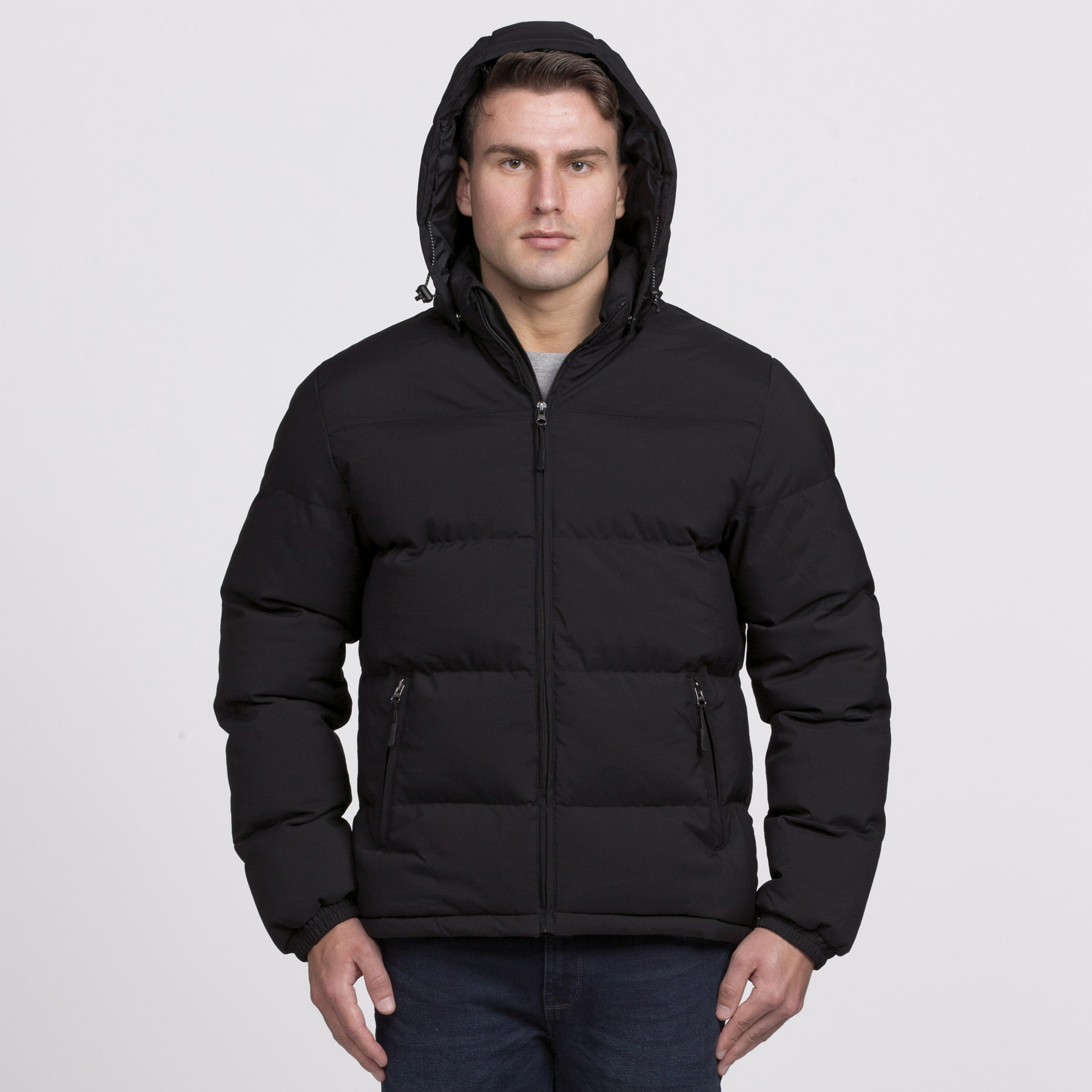 smpli-mens-black-edge-puffa-jacket-front-hood-up