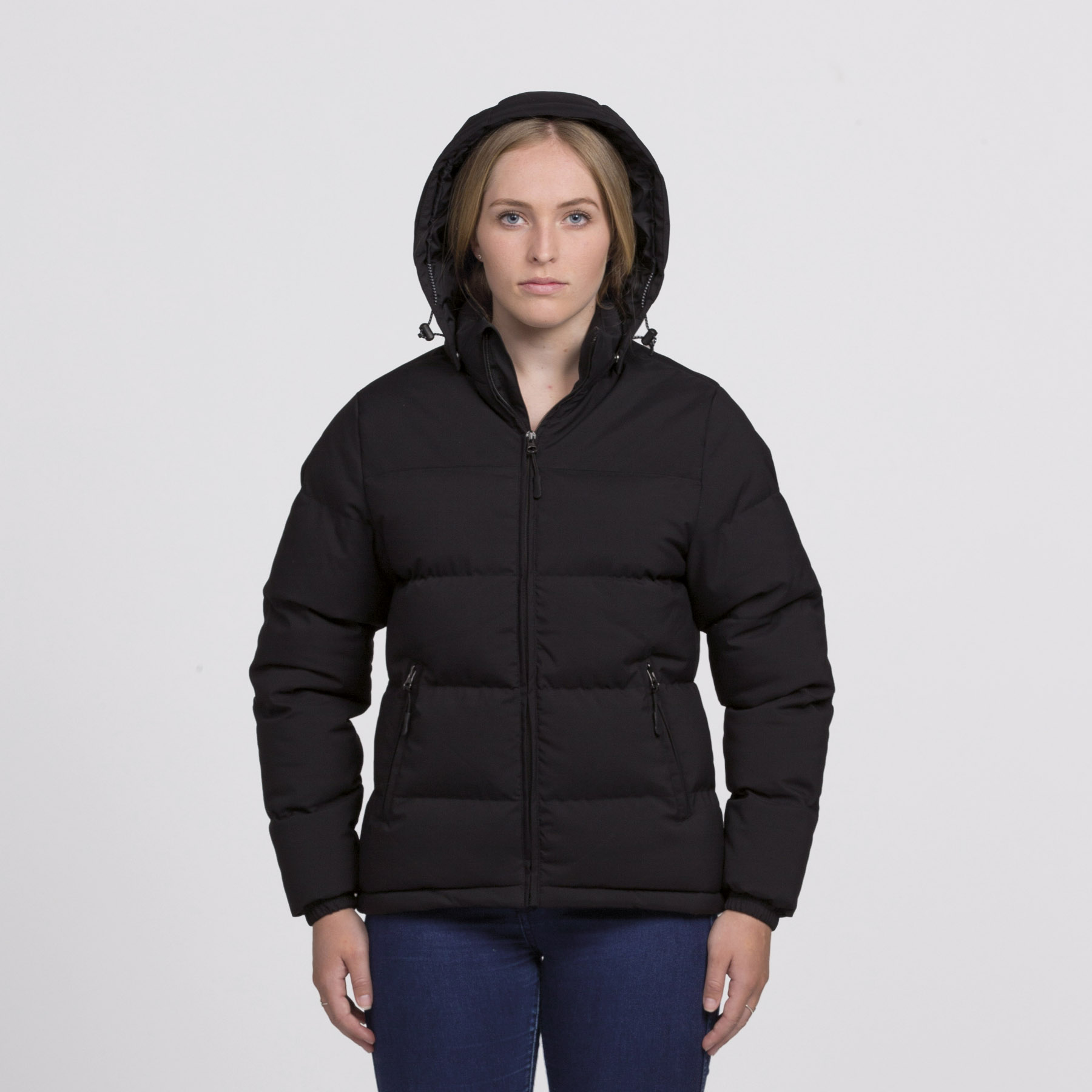 smpli-womens-black-edge-puffa-jacket-front-hood-up